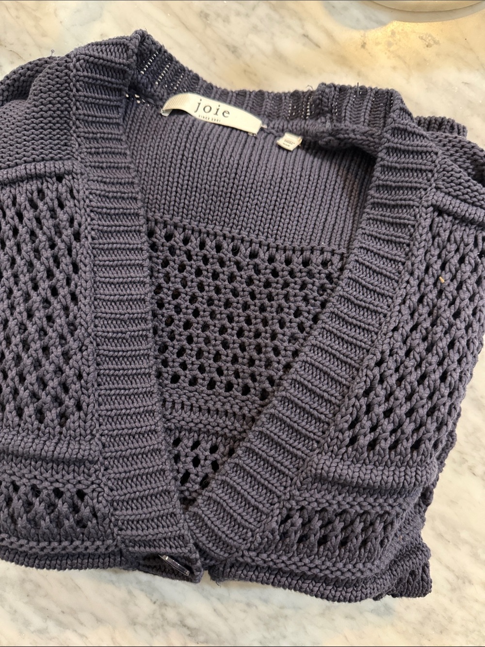 Joie Navy Open-Knit Button Cardigan